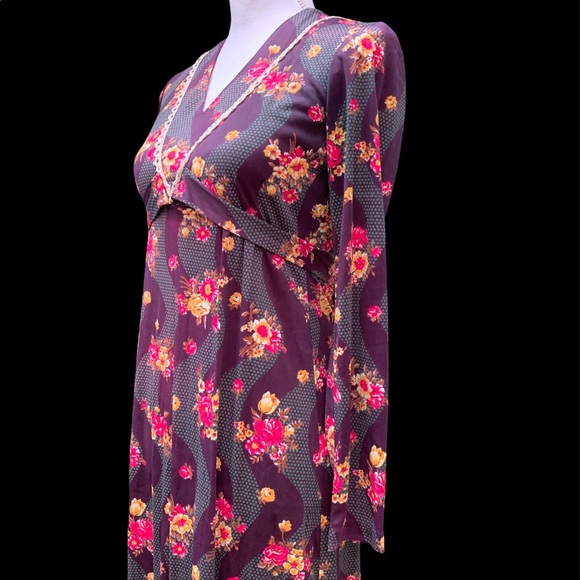 Vintage 70's Floral Empire Waist Maxi Dress XS Flower Power - Picture 11 of 16